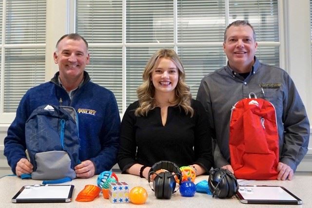 Sensory Kit Partners including Chief Balon, Lauren Orchard and Chief Dutz stand with sensory kit ite